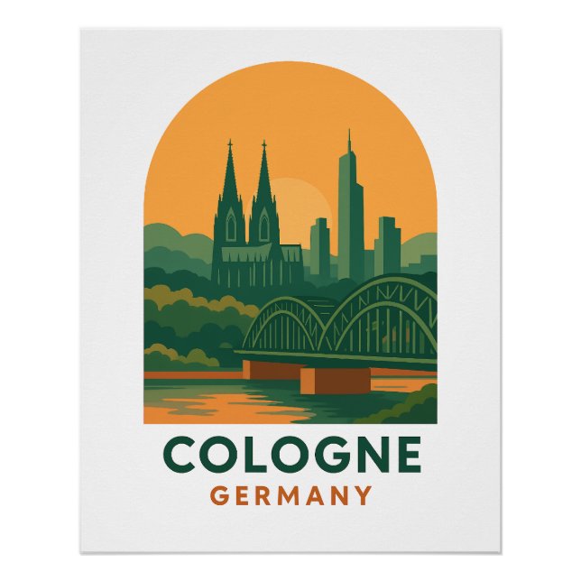 Póster Vintage Cologne Germany Travel Art Poster – Retro  (Frente)
