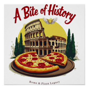 Póster Vintage Colosseum Roma & Neapolitan Pizza Art