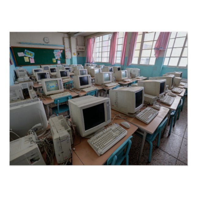 Póster Vintage Computer Classroom with CRT Monitors (Frente)