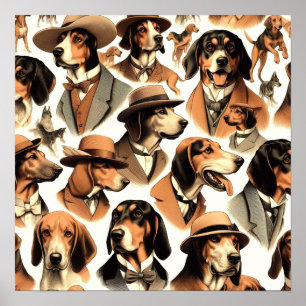 Poster Vintage Coonhound Dog Seless