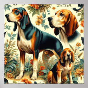 Poster Vintage Coonhound Seamless