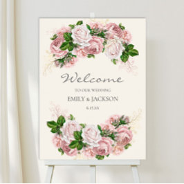 Poster Vintage cor-de-rosa esmagadora Floral em Cream Wed