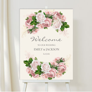 Poster Vintage cor-de-rosa esmagadora Floral em Cream Wed