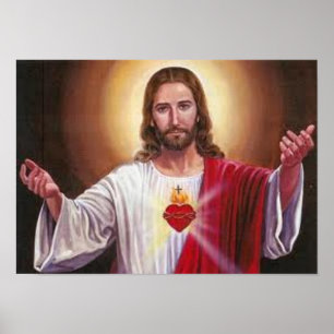 Poster vintage, coração imaculado do cristo sagrado de je