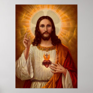 Póster vintage, coração imaculado do cristo sagrado de je