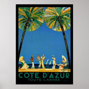 Póster Vintage Cote D'Azur Toute Lannee Viagem francês