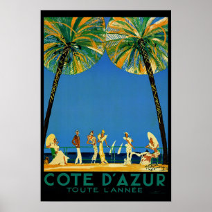 Poster Vintage Cote D'Azur Toute Lannee Viagem francês