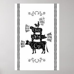 Poster Vintage Country Farmhouse Stacking Fazenda Animal