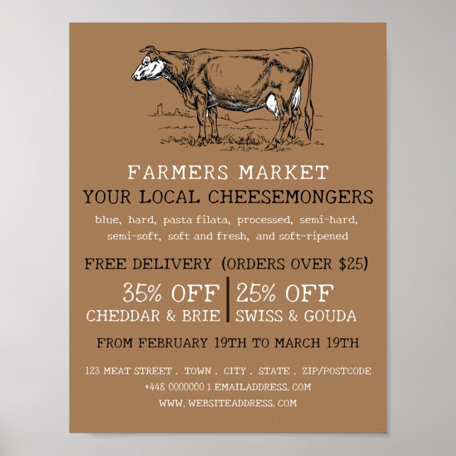 Poster Vintage Cow, Cheesemonger Adtising (Frente)