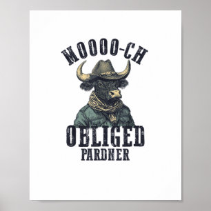 Poster Vintage Cowboy Bull Rodeo Moooch Obrigatório Pardn