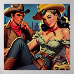 Poster Vintage Cowboy e Cowgirl