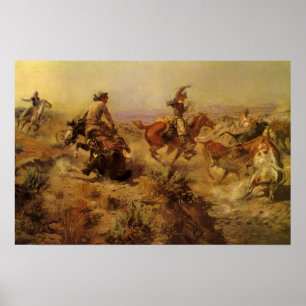 Poster Vintage Cowboys, Derrubados pelo CM Russell