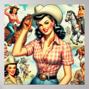 Poster Vintage Cowgirl Ilustração Invisível