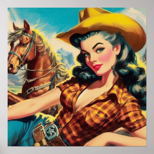 Poster Vintage Cowgirl Painting (Frente)