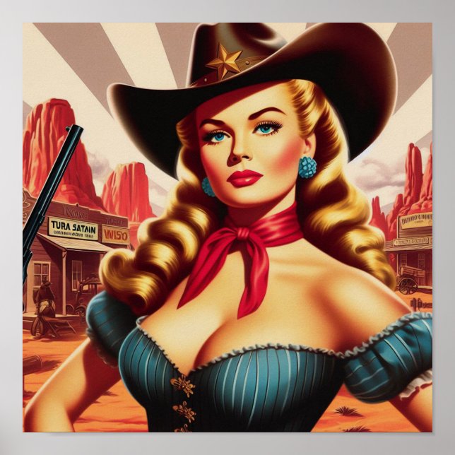 Poster Vintage Cowgirl Pin-up (Frente)
