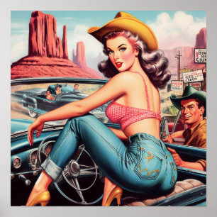 Poster Vintage Cowgirl Pin Up