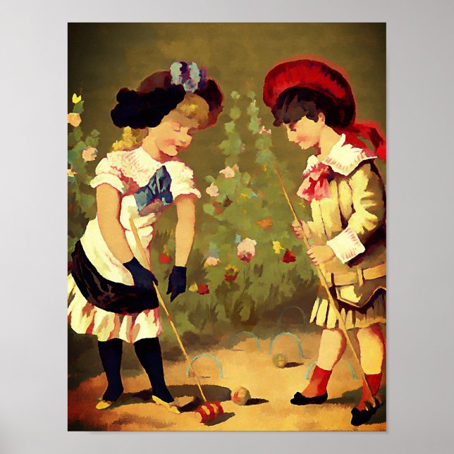 Poster Vintage crianças francesas - croquet (Frente)