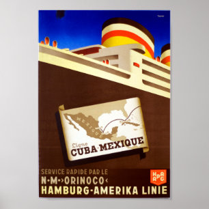 Poster Vintage Cuba México Cruise Ocean Liner Viagem