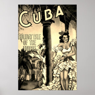 Poster Vintage Cuban Viagem - Holiday Isle Tropics Sepia