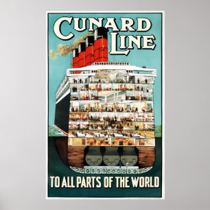 Poster Vintage Cunard Line Ocean Liner Viagem