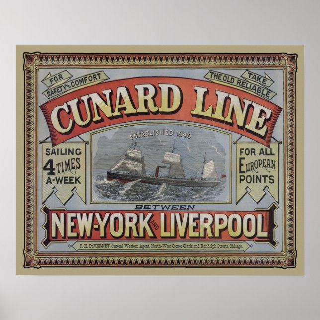 Poster Vintage Cunard Line Shipping Company Ad (Frente)