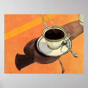 Póster Vintage Cup, Saucer, Spoon, Dinheiro Retro