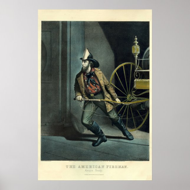 Poster Vintage Currier & Ives The American Fireman (Frente)