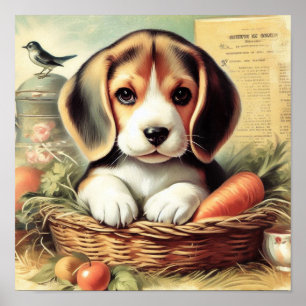 Poster Vintage Cute Beagle Puppy