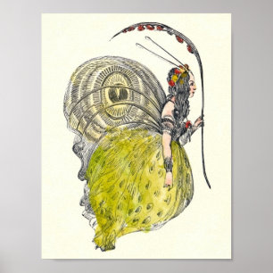 Poster Vintage Cute Fantasy Borboleta Fada com Asas