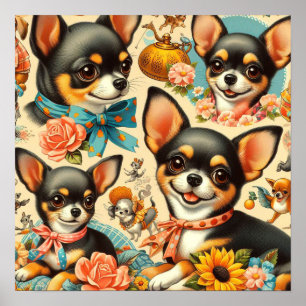 Poster Vintage Cute Seamless Chihuahua