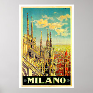 Póster Vintage da arquitectura da cidade de Milão/Milão