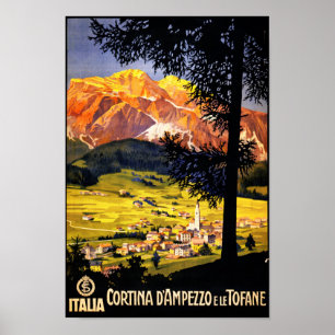 Poster vintage da cortina d Ampezzo Italia