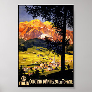 Poster vintage da cortina d Ampezzo Italia