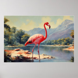 Poster Vintage da Montanha do Rio Flamingo, Rosa-Rosa,