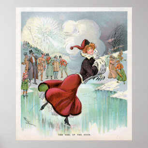 Poster vintage da mulher do patinagem no gelo