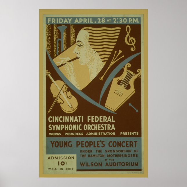 Poster Vintage da Orquestra Sinfônica Federal Cincinnati (Frente)