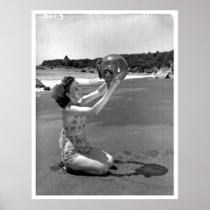 Poster Vintage da praia de Oregon da menina do roupa de