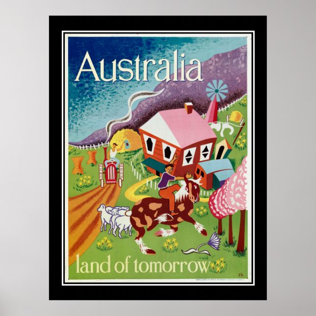 Poster vintage da Terra do Amanhã na Austrália (Frente)