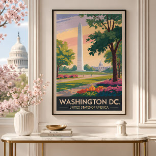Poster Vintage da Viagem de Ilustração de Washington DC