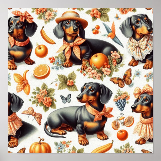 Poster Vintage Dachshund Seamless (Frente)