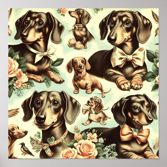 Poster Vintage Dachshund Seamless (Frente)