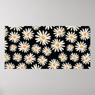 Poster Vintage Daisy floresce um padrão de colheita sem