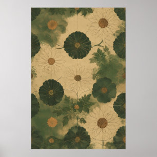 Poster Vintage Daisy Garden: Padrão Botânico Desenhado À