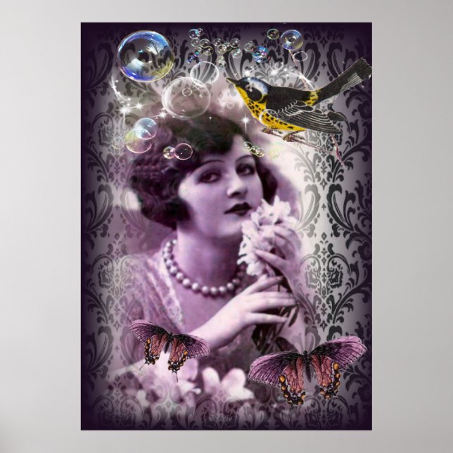 Póster Vintage damask 1920 Paris Lady Flapper Girl (Frente)