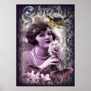 Poster Vintage damask art deco gatby Flapper Girl