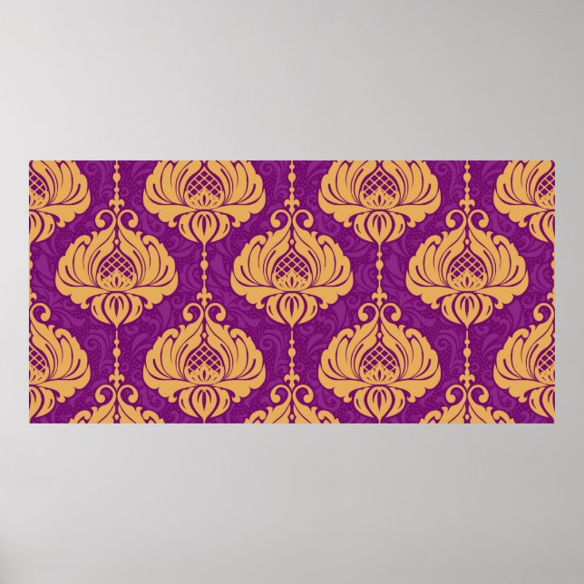 Poster Vintage damaskar ornamental sem descontinuidades (Frente)