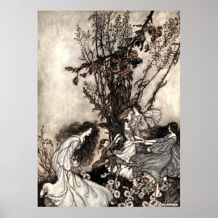 Poster Vintage Dancing Girls In Garden por Rackham