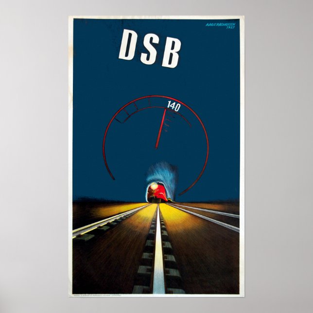 Poster Vintage Danish Train Viagem (Frente)