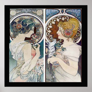 Poster vintage de 2 Faces de Alphonse Mucha