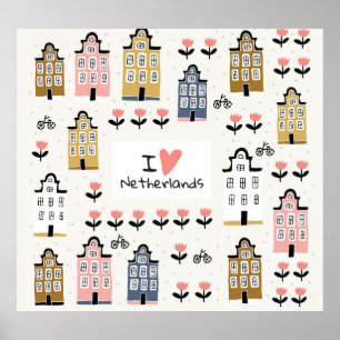 Poster Vintage de Amsterdã: Ilustração de Cidade Tradicio